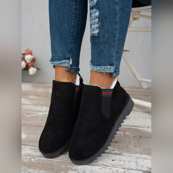 Black Suede Ankle Boots with Stripe Detail – Chic & Comfortable NWOB - Picture 4 of 6